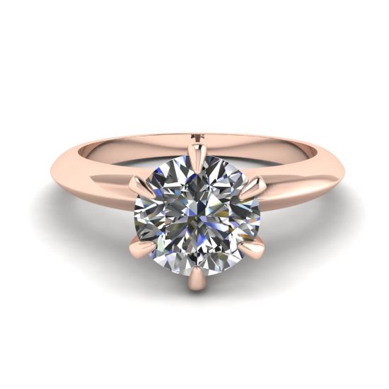 로즈 골드 라운드 다이아몬드 6 프롱 약혼 반지, 이미지 확대 1