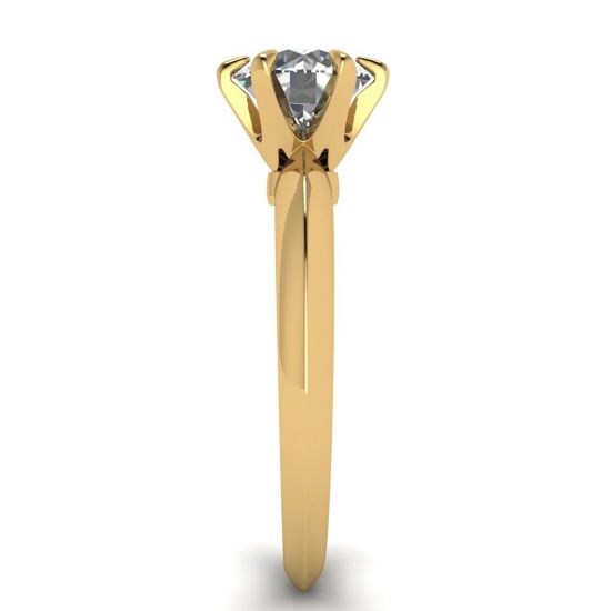 옐로우 골드 라운드 다이아몬드 6프롱 약혼 반지,  이미지 확대 3