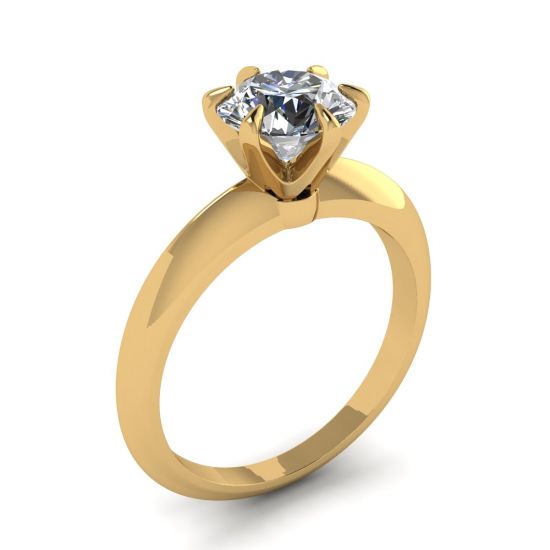 옐로우 골드 라운드 다이아몬드 6프롱 약혼 반지,  이미지 확대 4