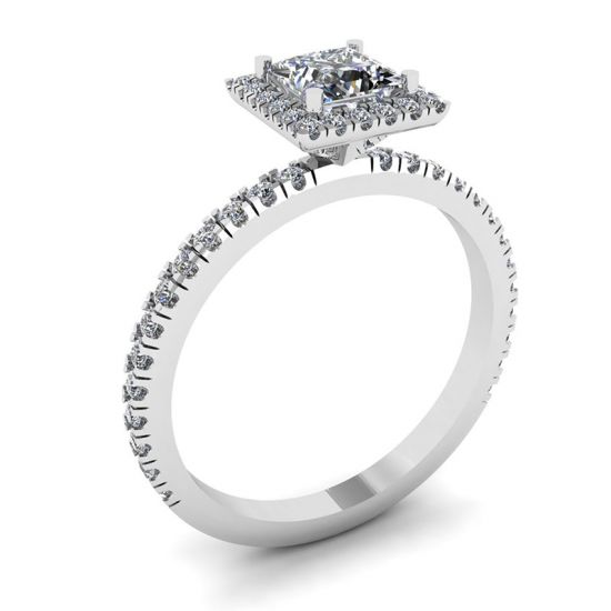 프린세스 컷 플로팅 헤일로 다이아몬드 약혼 반지,  이미지 확대 4