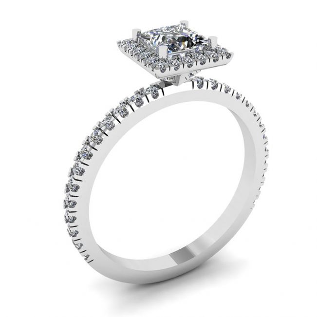 프린세스 컷 플로팅 헤일로 다이아몬드 약혼 반지 - 사진 3