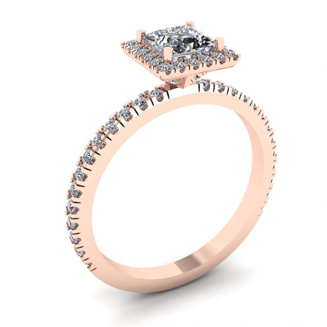 프린세스 컷 플로팅 헤일로 다이아몬드 약혼 반지 로즈 골드 - 사진 3