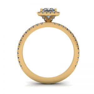프린세스 컷 플로팅 헤일로 다이아몬드 약혼 반지 옐로우 골드 - 사진 1