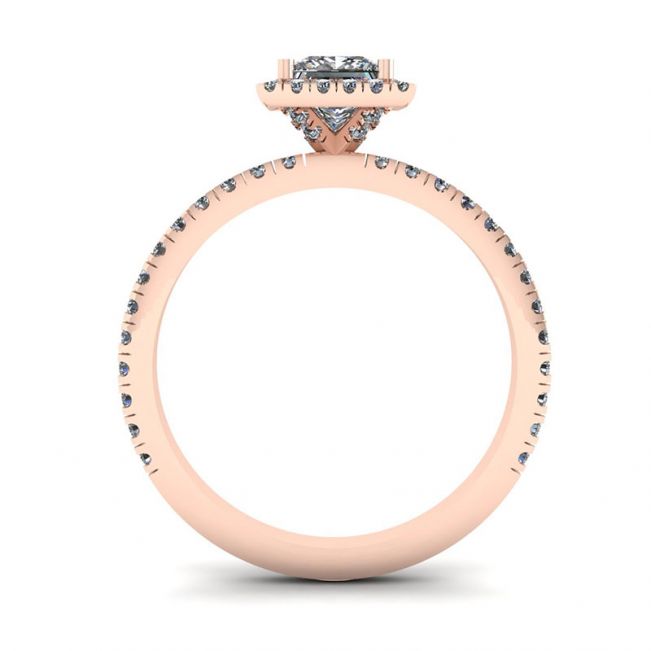 프린세스 컷 플로팅 헤일로 다이아몬드 약혼 반지 로즈 골드 - 사진 1