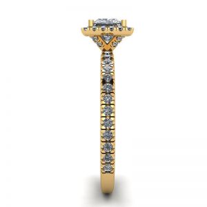 프린세스 컷 플로팅 헤일로 다이아몬드 약혼 반지 옐로우 골드 - 사진 2