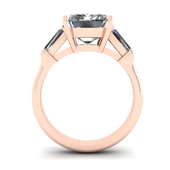 3석 에메랄드 및 바게트 다이아몬드 약혼 반지 로즈 골드, More Image 0