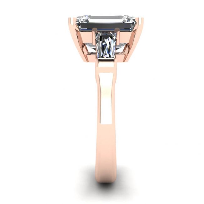 3석 에메랄드 및 바게트 다이아몬드 약혼 반지 로즈 골드 - 사진 2