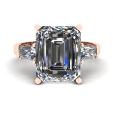 3석 에메랄드 및 바게트 다이아몬드 약혼 반지 로즈 골드
