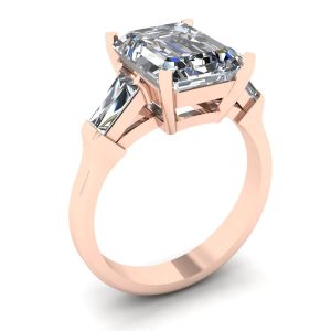 3석 에메랄드 및 바게트 다이아몬드 약혼 반지 로즈 골드 - 사진 3