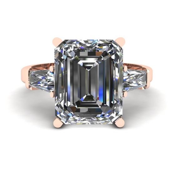 3석 에메랄드 및 바게트 다이아몬드 약혼 반지 로즈 골드, 영상 1