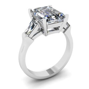 3석 에메랄드 및 바게트 다이아몬드 약혼 반지 - 사진 3