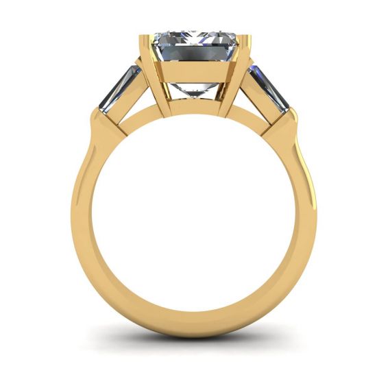 3석 에메랄드 및 바게트 다이아몬드 약혼 반지 옐로우 골드,  이미지 확대 2