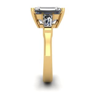 3석 에메랄드 및 바게트 다이아몬드 약혼 반지 옐로우 골드 - 사진 2