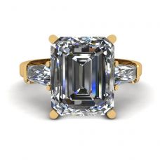 3석 에메랄드 및 바게트 다이아몬드 약혼 반지 옐로우 골드