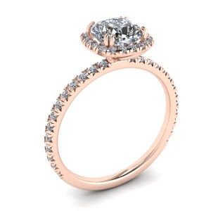 쿠션 다이아몬드 헤일로 약혼 반지 로즈 골드 - 사진 3