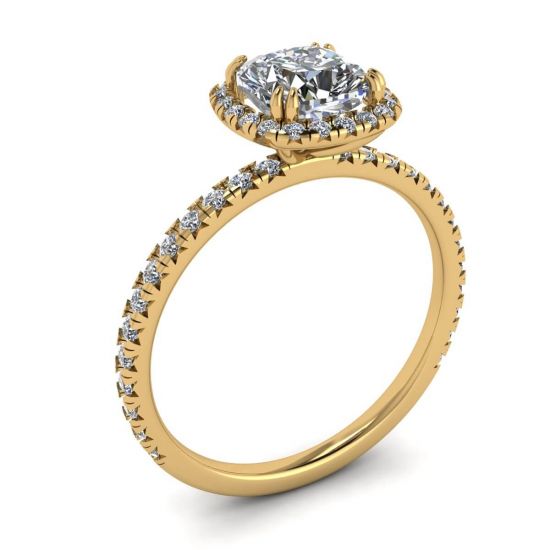 쿠션 다이아몬드 헤일로 약혼 반지 옐로우 골드,  이미지 확대 4