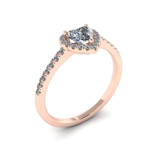 하트 다이아몬드 헤일로 약혼 반지 로즈 골드,  이미지 확대 4