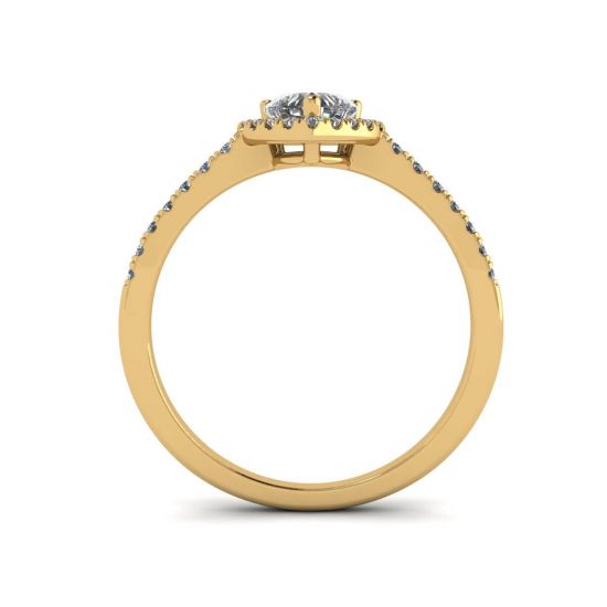 하트 다이아몬드 헤일로 약혼 반지 옐로우 골드,  이미지 확대 2