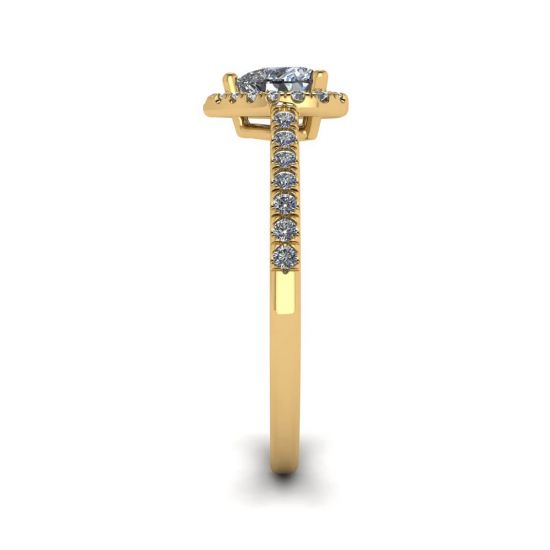 하트 다이아몬드 헤일로 약혼 반지 옐로우 골드,  이미지 확대 3