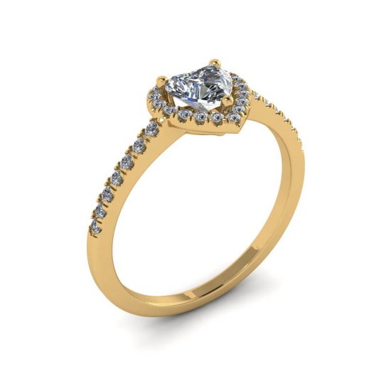 하트 다이아몬드 헤일로 약혼 반지 옐로우 골드,  이미지 확대 4