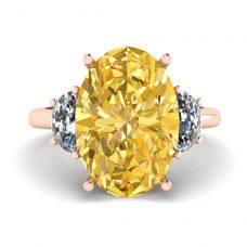 사이드 하프 문 화이트 다이아몬드가 있는 타원형 옐로우 다이아몬드 로즈 골드