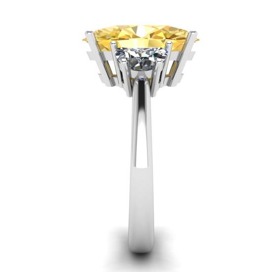 사이드 하프 문 화이트 다이아몬드 링 화이트 골드가 있는 타원형 옐로우 다이아몬드,  이미지 확대 3