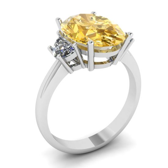 사이드 하프 문 화이트 다이아몬드 링 화이트 골드가 있는 타원형 옐로우 다이아몬드,  이미지 확대 4