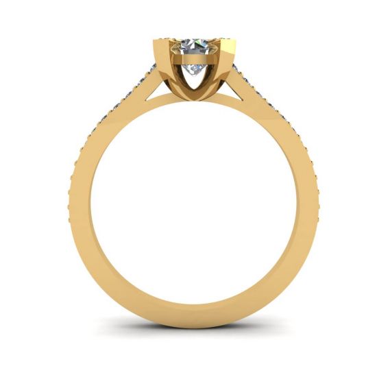 18K 옐로우 골드에 라운드 다이아몬드와 파베 장식의 디자이너 링,  이미지 확대 2