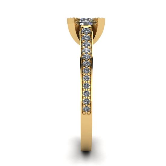 18K 옐로우 골드에 라운드 다이아몬드와 파베 장식의 디자이너 링, More Image 1