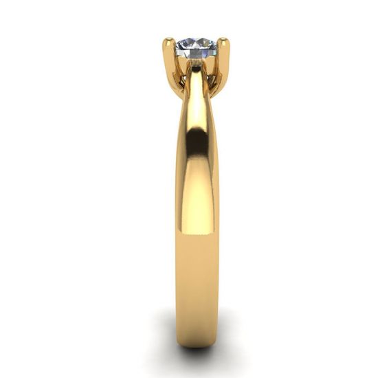 라운드 다이아몬드 18K 옐로우 골드가 있는 크로싱 프롱 링,  이미지 확대 3