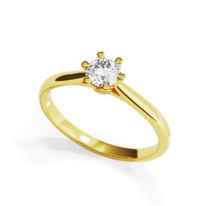 크라운 다이아몬드 6프롱 옐로우 골드 약혼 반지 - 사진 3