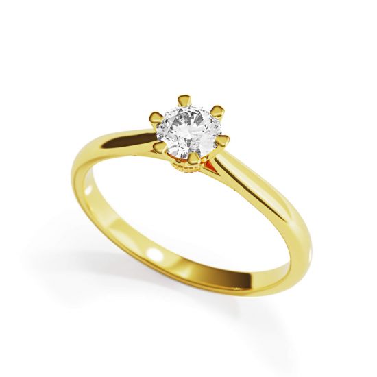 크라운 다이아몬드 6프롱 옐로우 골드 약혼 반지,  이미지 확대 4