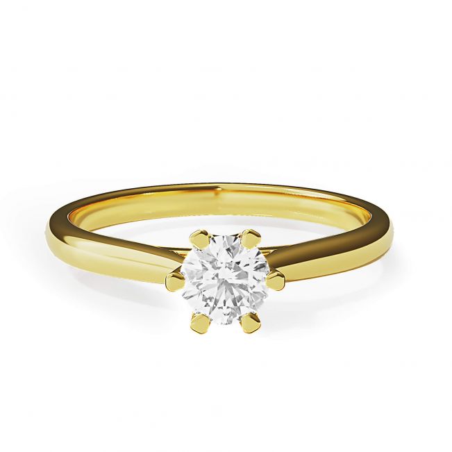 크라운 다이아몬드 6프롱 옐로우 골드 약혼 반지