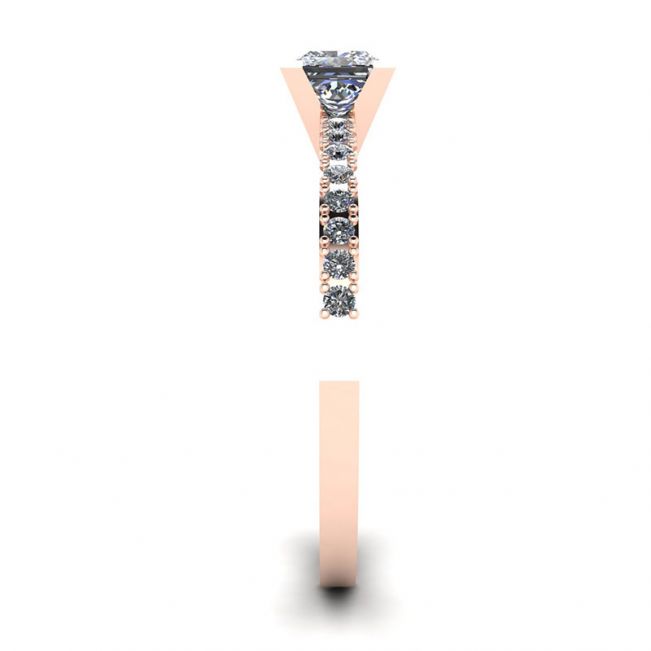 사이드 파베 로즈 골드가 있는 V 프린세스 컷 다이아몬드 링 - 사진 2