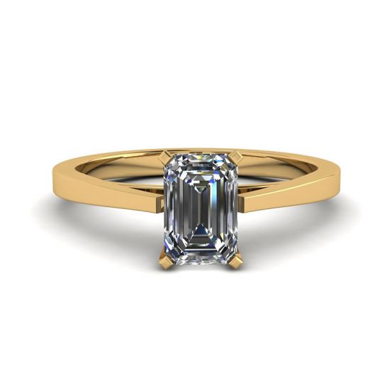 18K 옐로우 골드의 미래지향적인 스타일 에메랄드 컷 다이아몬드 링, 이미지 확대 1