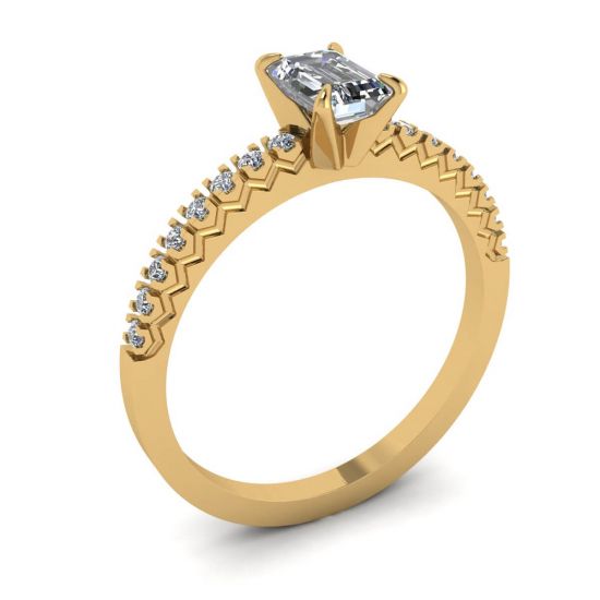 에메랄드 컷 다이아몬드가 세팅된 18K 옐로우 골드 링,  이미지 확대 4