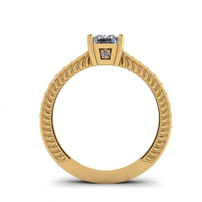 18K 옐로우 골드에 파베가 있는 오리엔탈 스타일 프린세스 다이아몬드 링 - 사진 1
