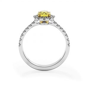 다이아몬드 후광이 있는 1.13캐럿 타원형 옐로우 다이아몬드 링 - 사진 1