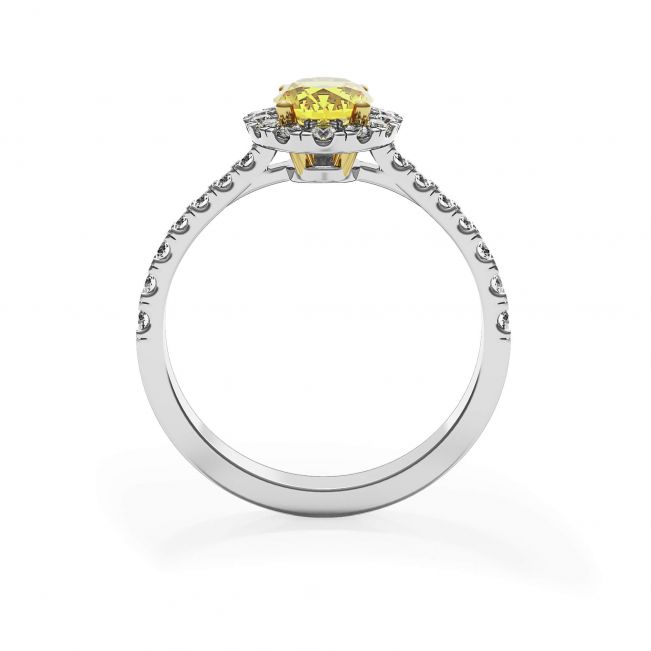 다이아몬드 후광이 있는 1.13캐럿 타원형 옐로우 다이아몬드 링 - 사진 1
