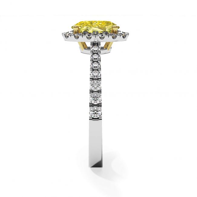 다이아몬드 후광이 있는 1.13캐럿 타원형 옐로우 다이아몬드 링 - 사진 3