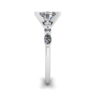 오벌 다이아몬드 사이드 마퀴즈 및 라운드 스톤 링 화이트 골드 - 사진 2
