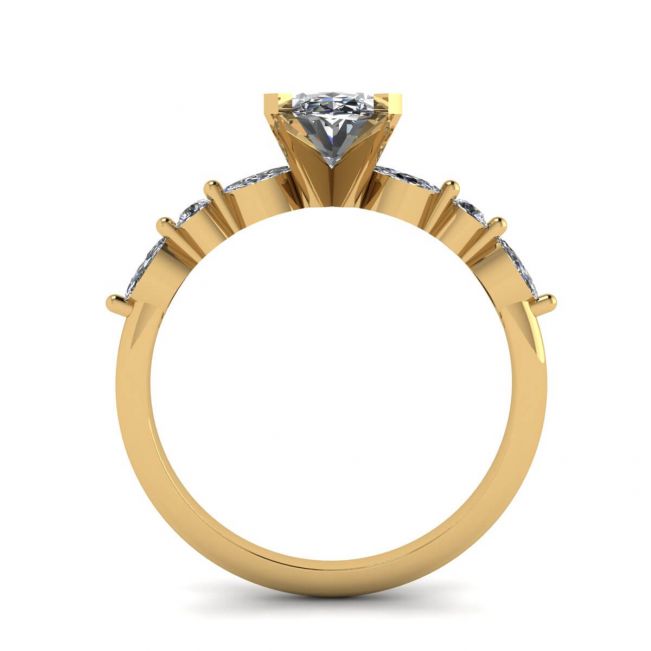 오벌 다이아몬드 사이드 마퀴즈 및 라운드 스톤 링 옐로우 골드 - 사진 1