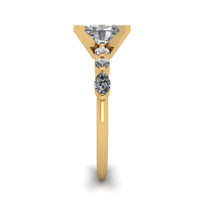 오벌 다이아몬드 사이드 마퀴즈 및 라운드 스톤 링 옐로우 골드 - 사진 2