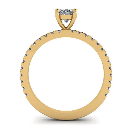 파베 장식의 옐로우 골드 오벌 다이아몬드 링,  이미지 확대 2