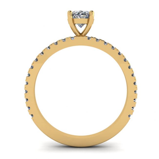 파베 장식의 옐로우 골드 오벌 다이아몬드 링 - 사진 1