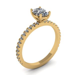 파베 장식의 옐로우 골드 오벌 다이아몬드 링 - 사진 3