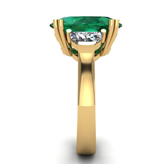 하프 문 사이드 다이아몬드가 있는 타원형 에메랄드 링 옐로우 골드 - 사진 2