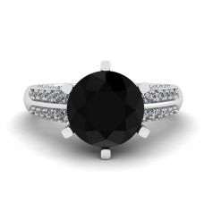 듀오 컬러 파베 링 화이트 골드가 있는 6프롱 블랙 다이아몬드