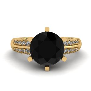 듀오 컬러 파베 링 옐로우 골드가 있는 6프롱 블랙 다이아몬드