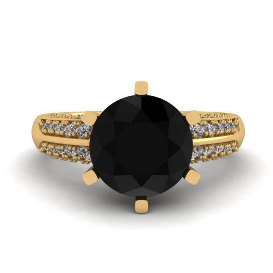 듀오 컬러 파베 링 옐로우 골드가 있는 6프롱 블랙 다이아몬드, 이미지 확대 1